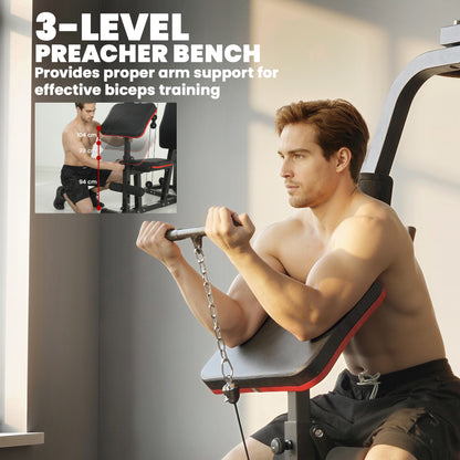 SPORTNOW Home Multi Gym Smith Machine with 65kg Weight Stack, Cable Pulley System, Chest Station, Preacher Pad & Leg Developer