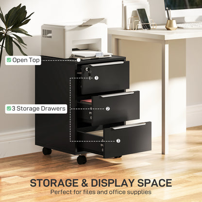 Three-Drawer Locking Filing Cabinet Unit - Black