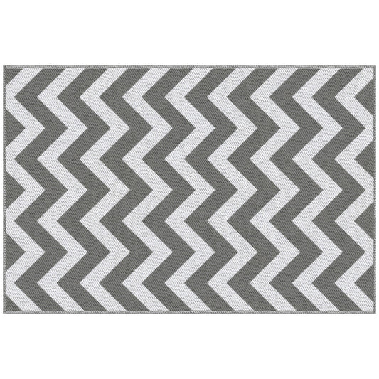 Outsunny Reversible Outdoor Rug, 1.2 x 1.8m Patio Carpet, Waterproof Plastic Rug for Garden, Deck, Picnic, Beach, Camping, Grey and White