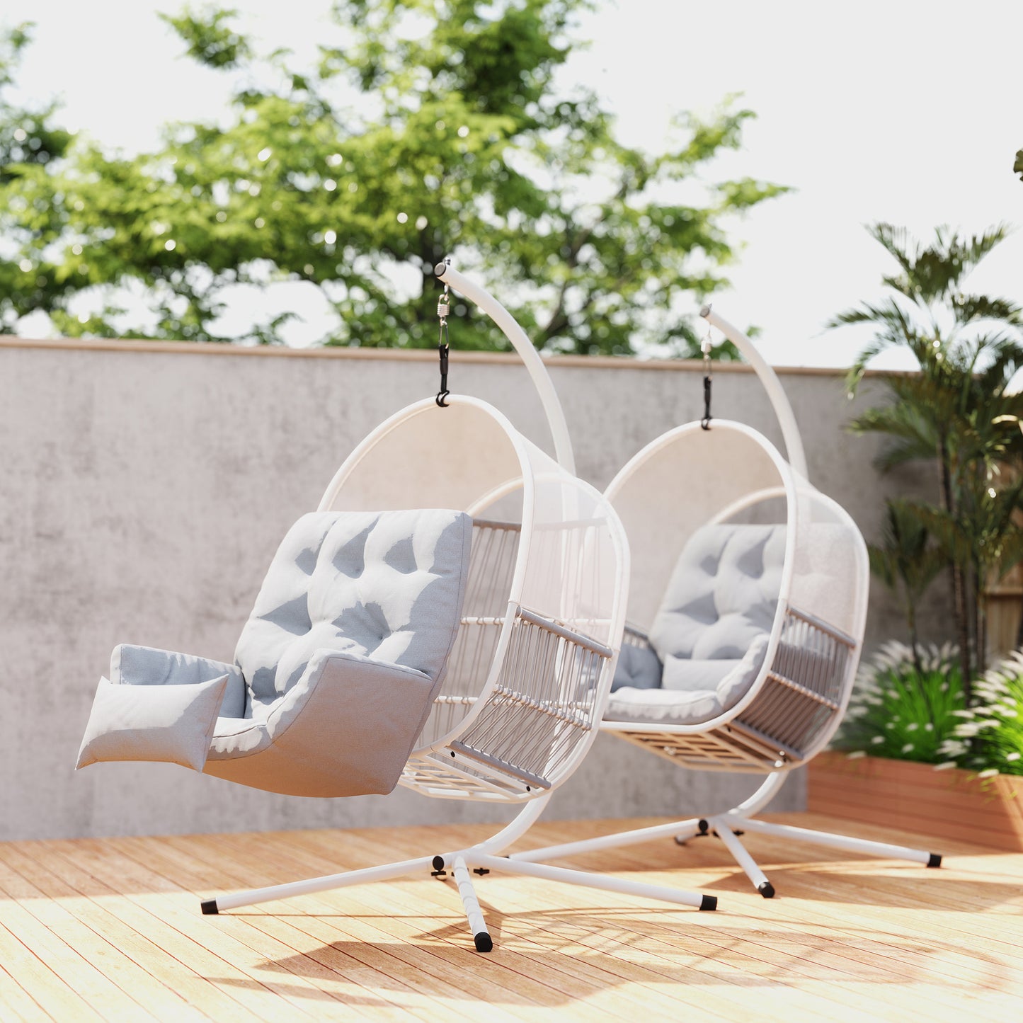 Hanging Egg Chair Outdoor Indoor, Swing Hammock Chair with Stand, Cushions, Lumbar Pillow, Adjustable Height and Steel Frame, Light Grey