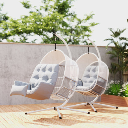 Hanging Egg Chair Outdoor Indoor, Swing Hammock Chair with Stand, Cushions, Lumbar Pillow, Adjustable Height and Steel Frame, Light Grey