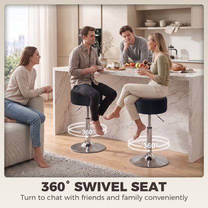 Adjustable Swivel Bar Stool | Velvet-Feel Seat | 17cm Cushion | Gas Lift 51–66cm | 360° Swivel | 120kg | Black / Grey