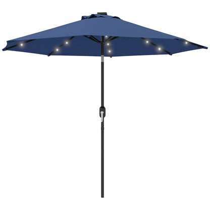 Outsunny 2.7m Outdoor Garden Umbrella with 24 LEDs Lights, Blue