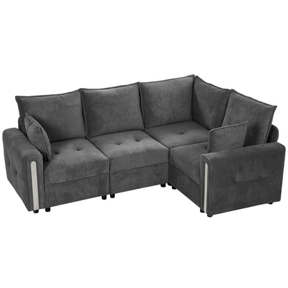 Reversible L-Shaped Corner Sofa | 228 x 164cm | 3-Seater with Lift-Up Storage & Velvet Upholstery | Dark Grey