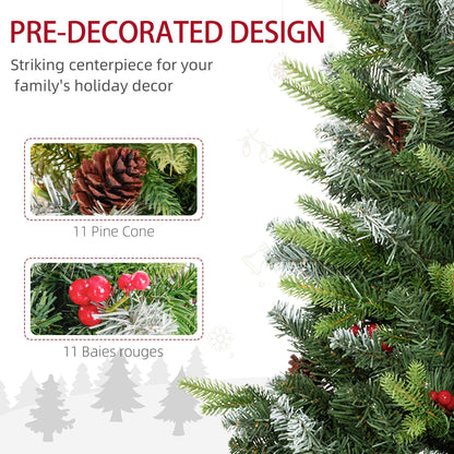 2 Pieces 3ft Prelit Artificial Christmas Tree with LED Light and 291 Tips, Concrete Base, For Tabletop with Pine Cones and Red Berries