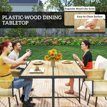 5-Piece Rattan Garden Dining Set | PS Wood-Plastic Table 110x110cm | 4 PE Rattan Armchairs | Thick Cushions | Zip Covers | Powder-Coated Metal Frame | Adjustable Feet | 120kg Chair Capacity | Beige