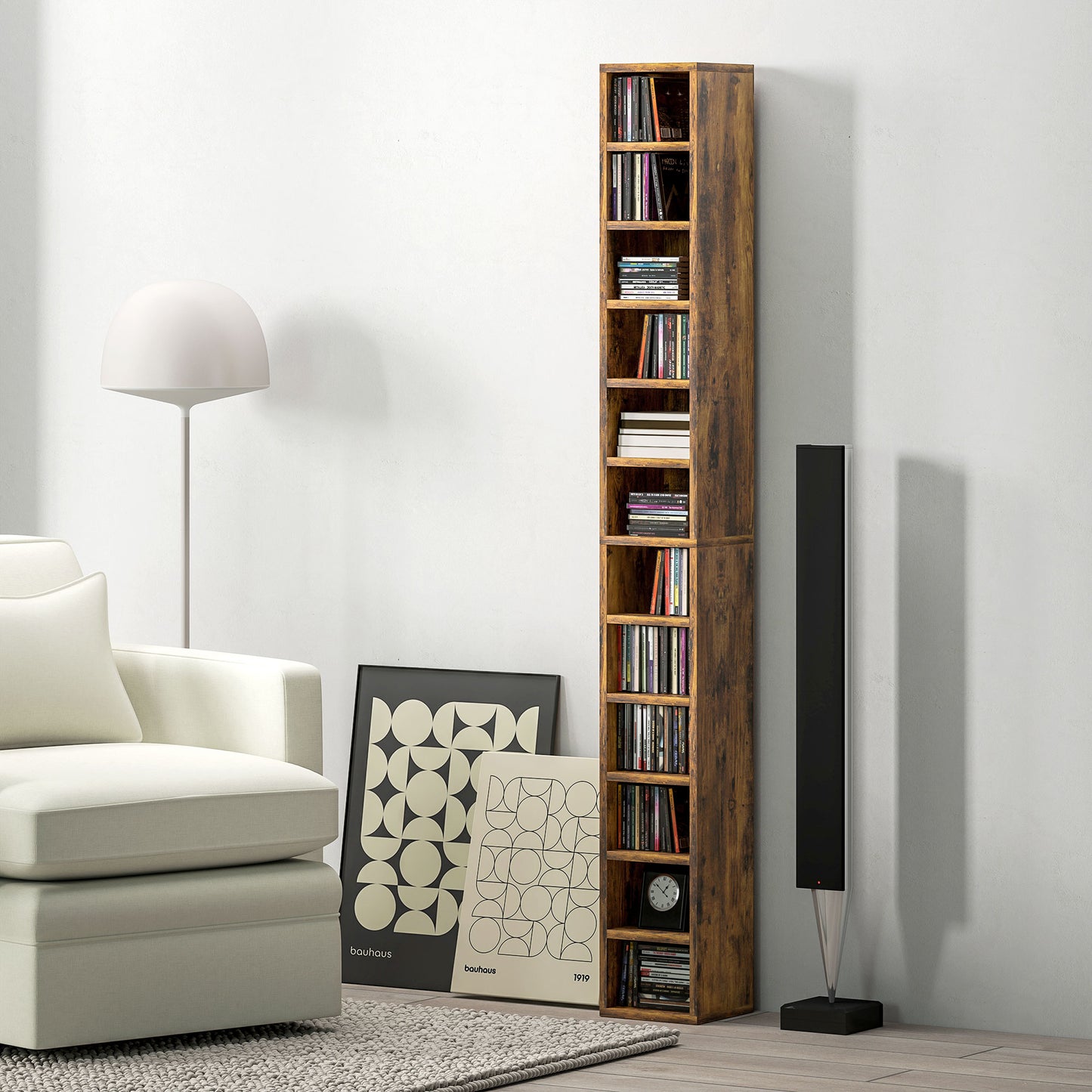 204 CD Tall Narrow Media Storage Tower - Rustic Brown / Black