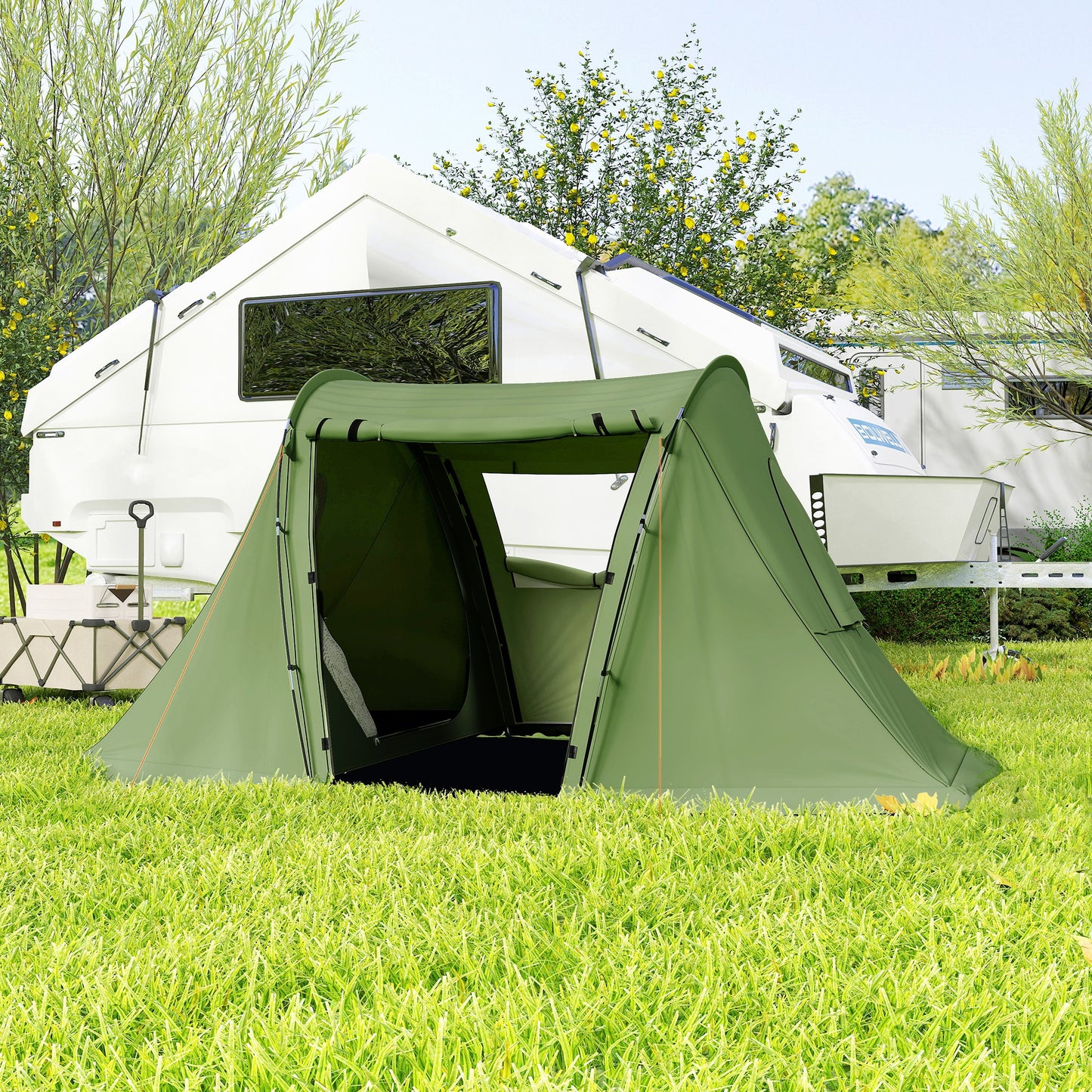 3 Man Camping Waterproof Family Tent with Living Area and 2 Bedrooms, 3000mm with Sewn-in Groundsheet, Portable with Bag for Hiking, Festival