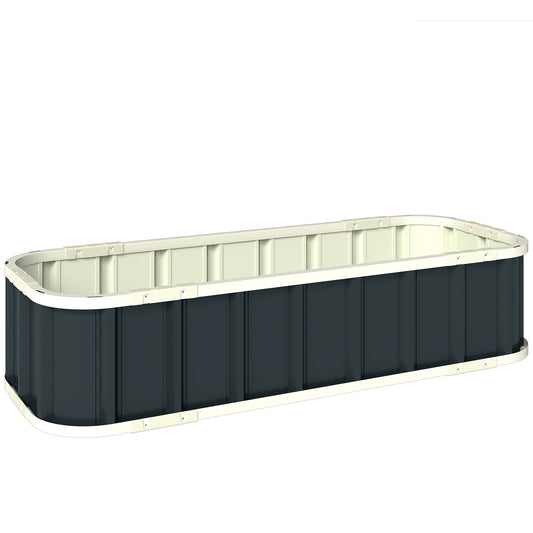 Galvanised Steel Raised Garden Bed | Folded Safety Edges | Snap-On Tool-Free Assembly | Powder-Coated Rust-Resistant | Open Bottom | 136x52x31cm | Herbs Flowers & Veg | Dark Grey
