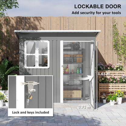 7 x 4ft Storage Shed Galvanised Steel Garden Shed, Metal Shed with Foundation Kit, Window, Lockable Wide Door and Air Vents for Outdoor Patio