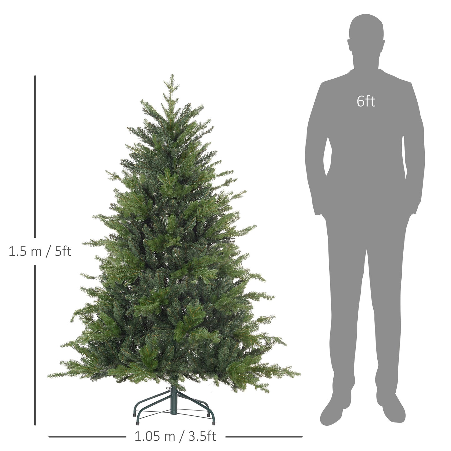 5ft Artificial Christmas Tree with 1309 Tips, Metal Base, Realistic Hinged Xmas Tree for Home Office, Green