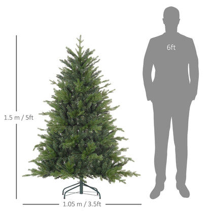 5ft Artificial Christmas Tree with 1309 Tips, Metal Base, Realistic Hinged Xmas Tree for Home Office, Green