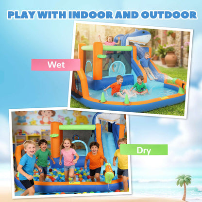 AIYAPLAY Inflatable Bouncy Castle for Kids, Sharks Theme Jumping Bounce House with Slide, Climbing Wall for Indoor Outdoor