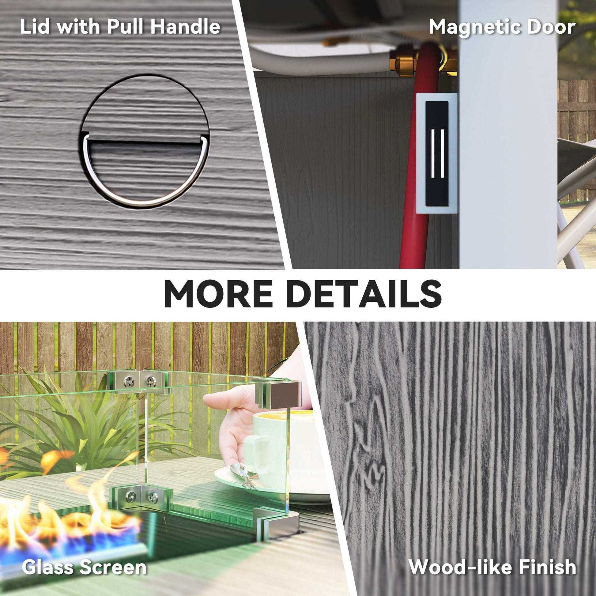 Outsunny 71cm 50,000 BTU Gas Fire Pit Table with Cover and Glass Screen - Dark Grey