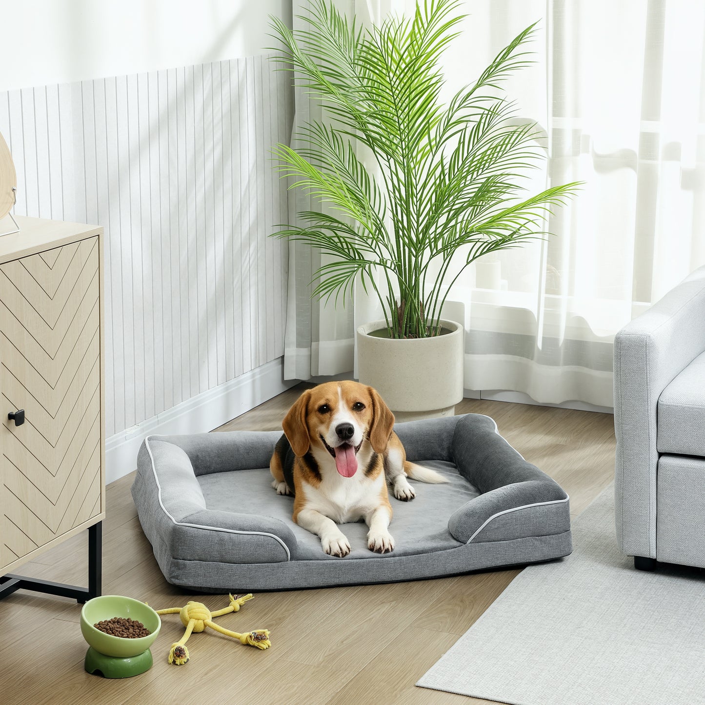 PawHut Dog Sofa Bed, Washable Pet Bed with Removable Cover and Non-Slip Bottom for Cats, Small and Medium Dogs, Grey