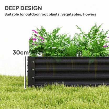 Large Galvanised Steel Raised Garden Bed | 459L | Open Bottom | Inner Support Bars | Powder-Coated Rust-Resistant | Easy Assembly | 180x90x30cm | Flowers Veg & Plants | Dark Grey