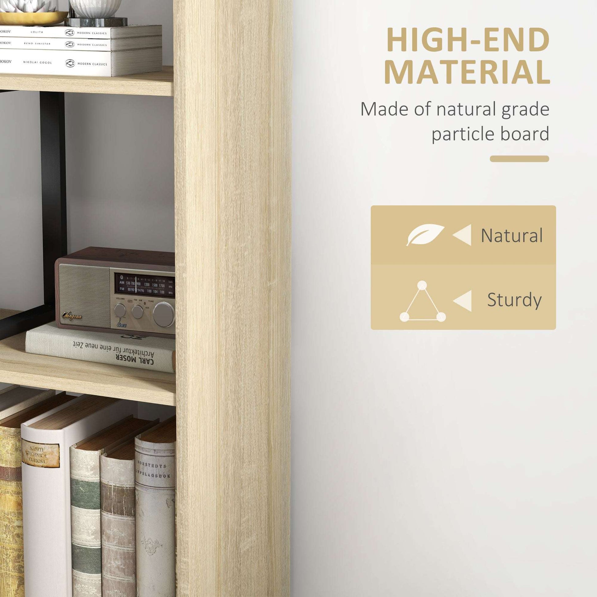 5 Tier Ladder Bookcase | Display Shelf | Particleboard | Anti-Tip | 102x30x160cm | 80kg | Oak