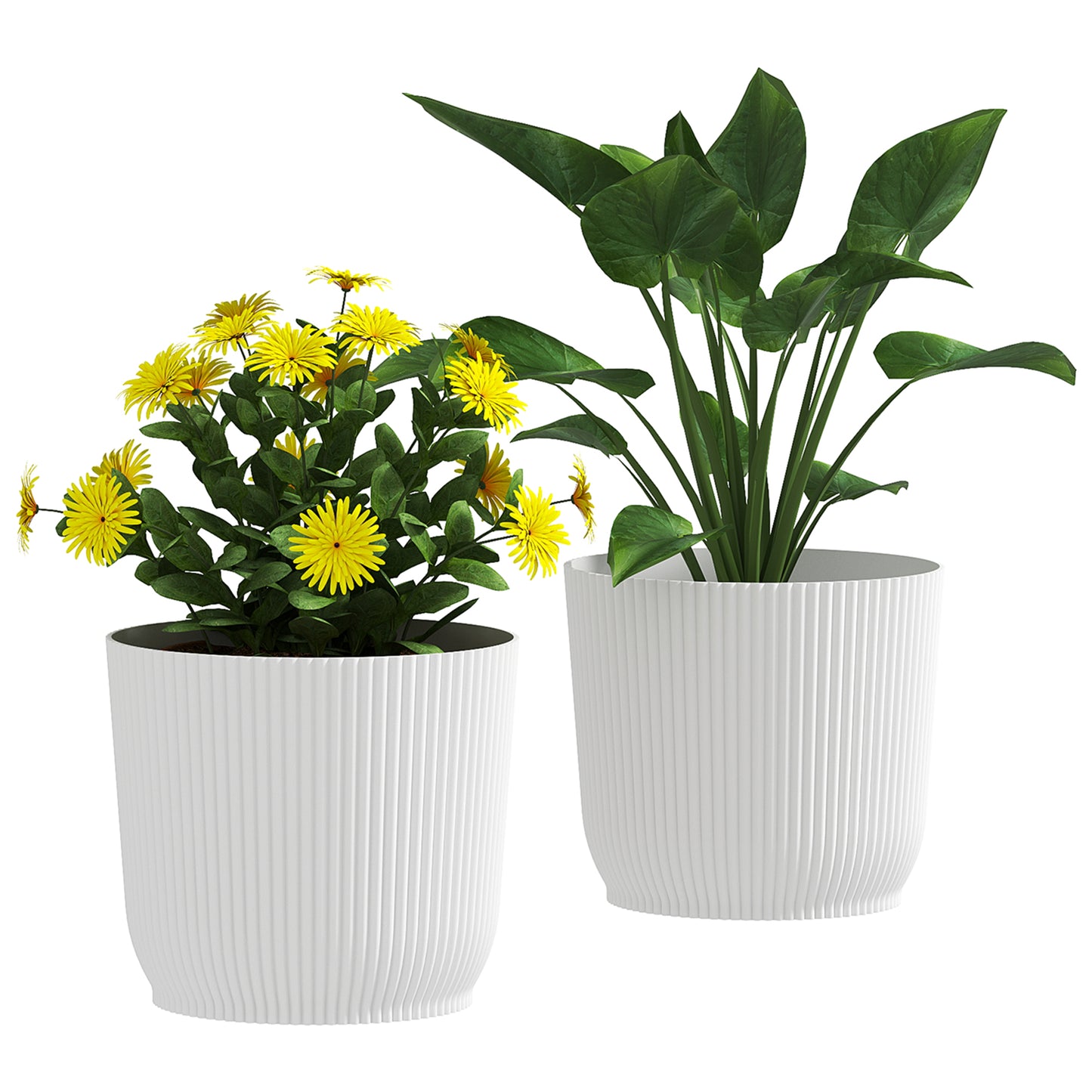Outsunny Set of Two Ф22cm Planters - Blue / White