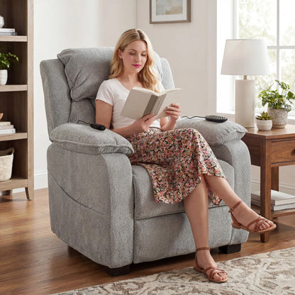 Power Recliner Armchair with Massage & Heat | Electric Reclining Chair | Wide Spring Seat | Light Grey