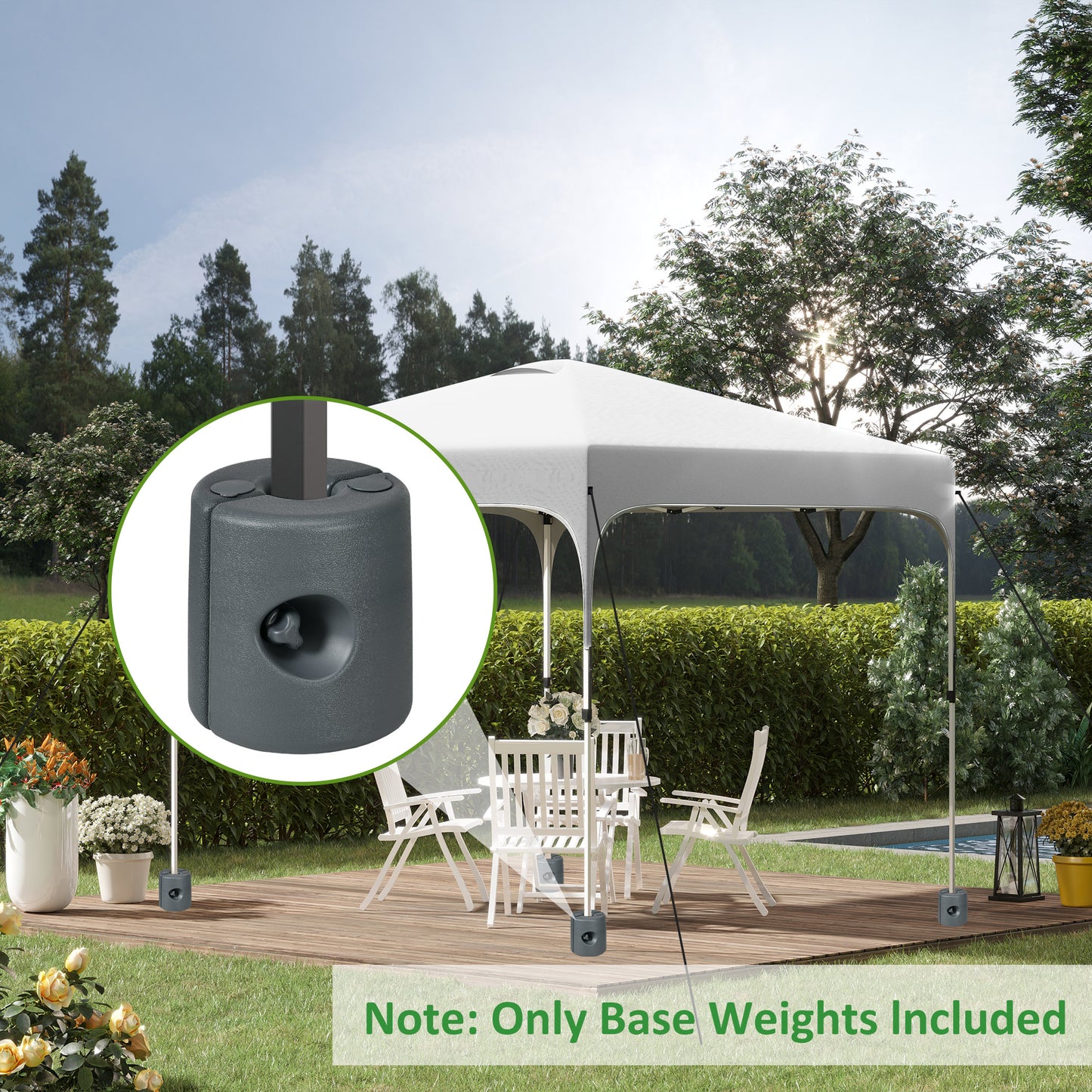 Set of 4 Gazebo Canopy Leg Weights | HDPE UV & Water-Resistant | Fill with Water (8.7kg) or Sand (12kg) Each | Screw Cap Filling Port | Fits 20-30mm Square Legs | Light Grey