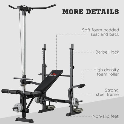 Adjustable Weight Bench with Pulley System, Incline Bench Press Set with Squat Rack, Leg Developer, Butterfly and Weight Storage, for Full Body Workout