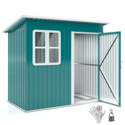 7 x 4ft Storage Shed Galvanised Steel Garden Metal Shed with Foundation Kit, Window, Lockable Wide Door and Air Vents for Outdoor Patio, Green