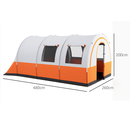 Outsunny 3000mm Waterproof Camping Tent, 5-6 Man Family Tent with Living and Bedroom, Carry Bag Included, Cream and Orange