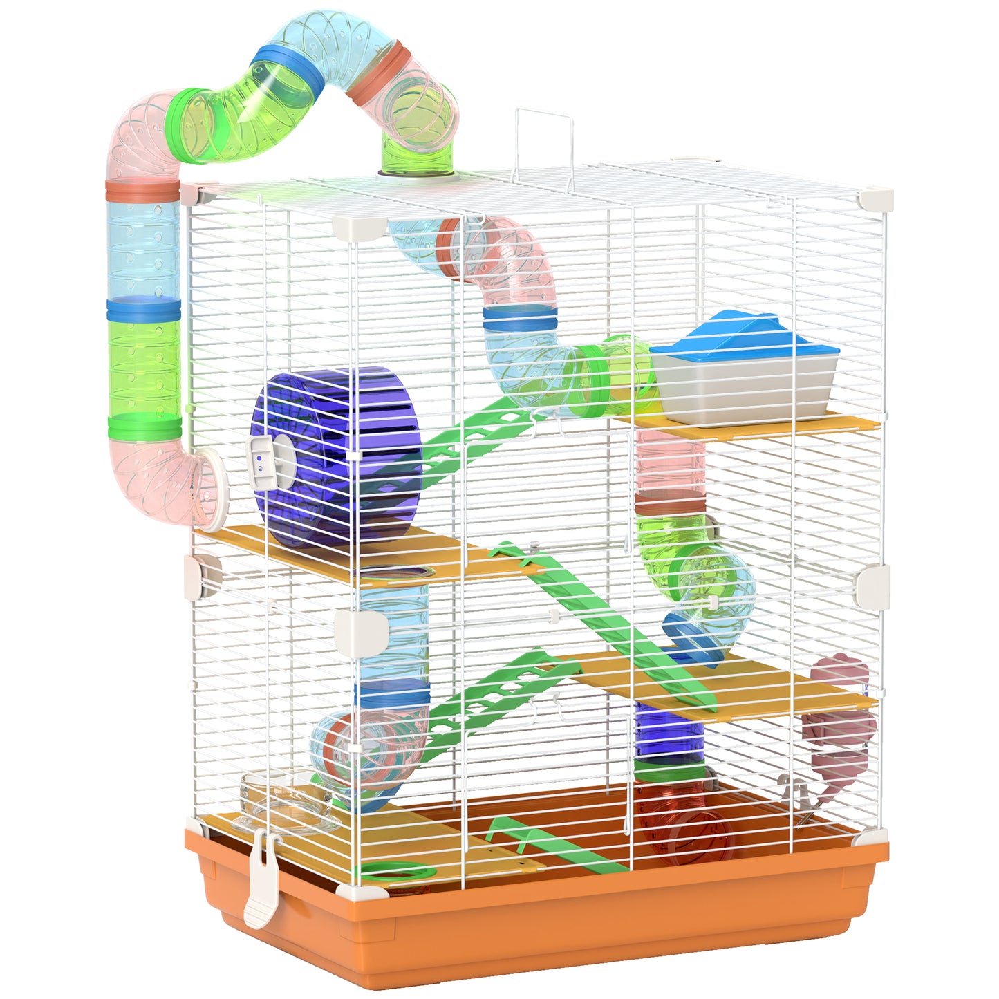 PawHut 5 Tier Hamster Cage Carrier Habitat With Exercise Wheels, Tunnel