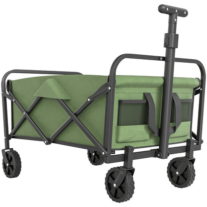 62L Festival Trolley on Wheels, Garden Folding Trolley Cart, 120kg Heavy Duty Collapsible Folding Wagon W/ Adjustable Handle and Carrying Bag for Beach, Camping, Festival