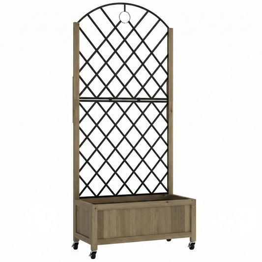 Raised Garden Bed with Metal Trellis | Wooden Elevated Planter Box | 50L Soil Capacity | 4 Wheels 2 Lockable | 30kg Max Load | 72x36x168cm | Carbonised Finish