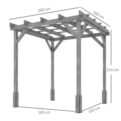 2x2m Wooden Garden Pergola | Fir Wood | Climbing Plants | Anchor Bolts | Windproof Level 6-7 | Grey