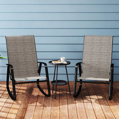 Outsunny Garden Rocking Chairs Set of 2, Ergonomic Outdoor Rocking Chairs with Armrests, High Backrest, Steel Frame Relaxing Rocker Armchair Seats, Light Brown