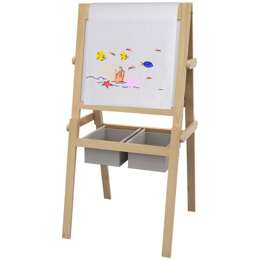 Kids Easel W/ Paper Roll, 3 in 1 Art Easel for Toddlers, Double-Sided Kids Whiteboard Blackboard with Storage Baskets for Ages 3-6 Years