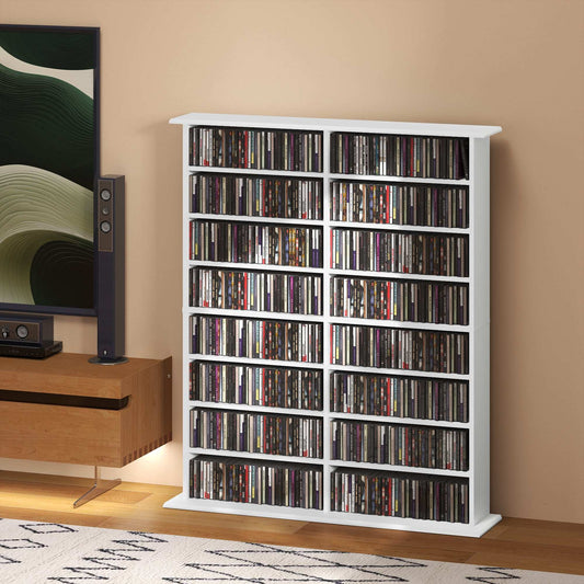 16-Compartment Media Shelf Unit Organiser - White / Brown