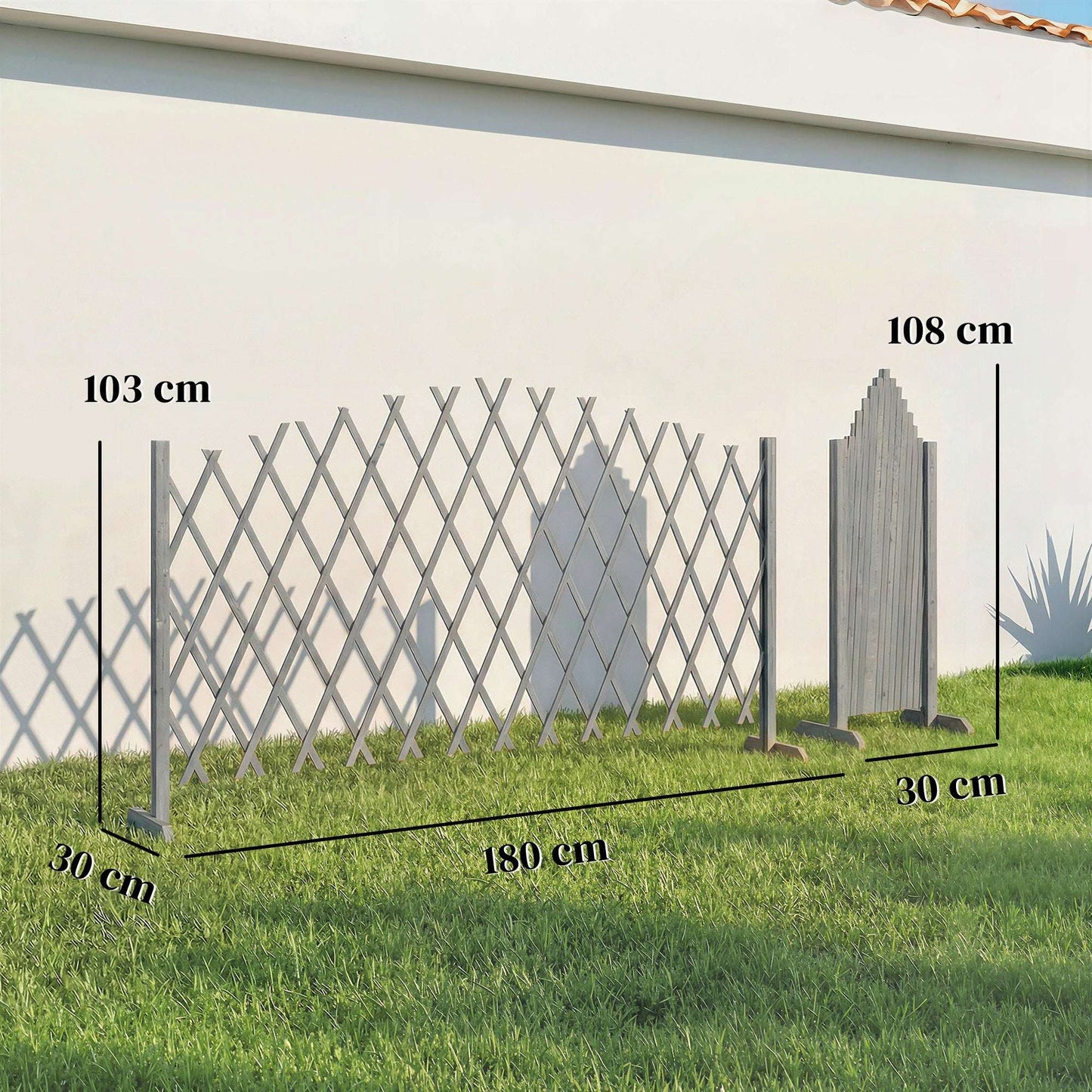 2 Pack Expanding Garden Fence Panels | 180cm Wide | Freestanding | Foldable | Varnished Fir Wood | Dark Grey