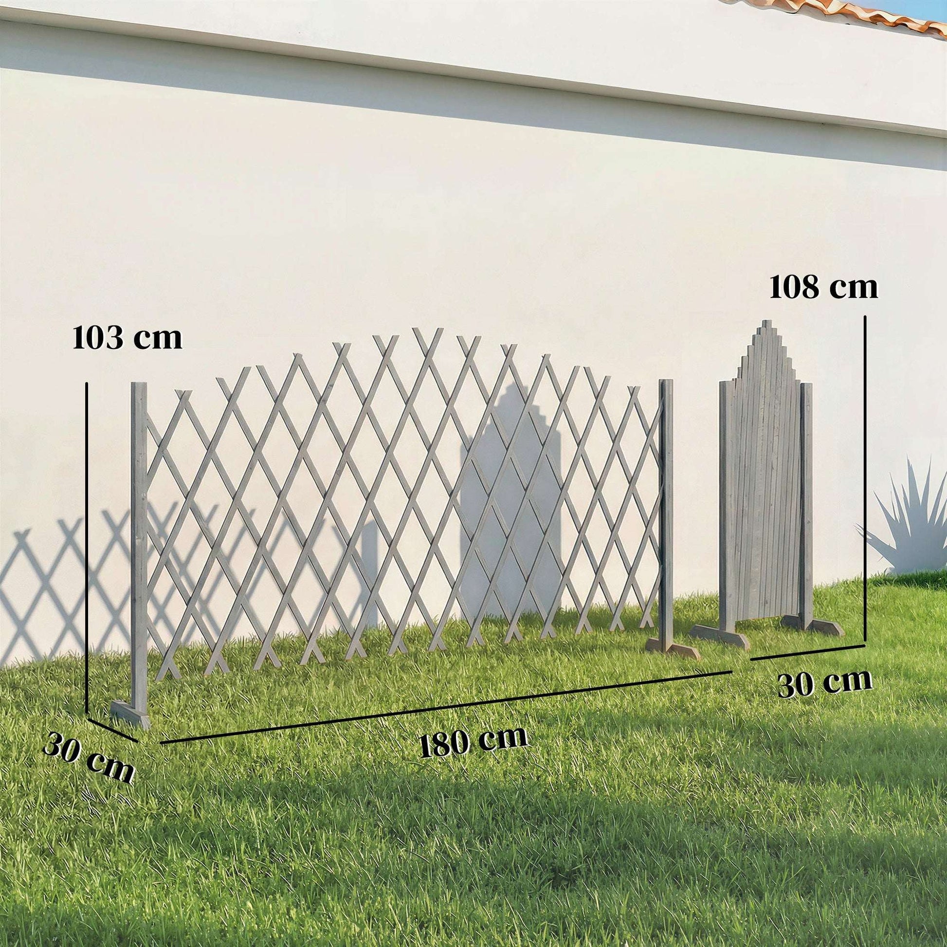2 Pack Expanding Garden Fence Panels | 180cm Wide | Freestanding | Foldable | Varnished Fir Wood | Dark Grey
