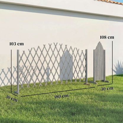 2 Pack Expanding Garden Fence Panels | 180cm Wide | Freestanding | Foldable | Varnished Fir Wood | Dark Grey