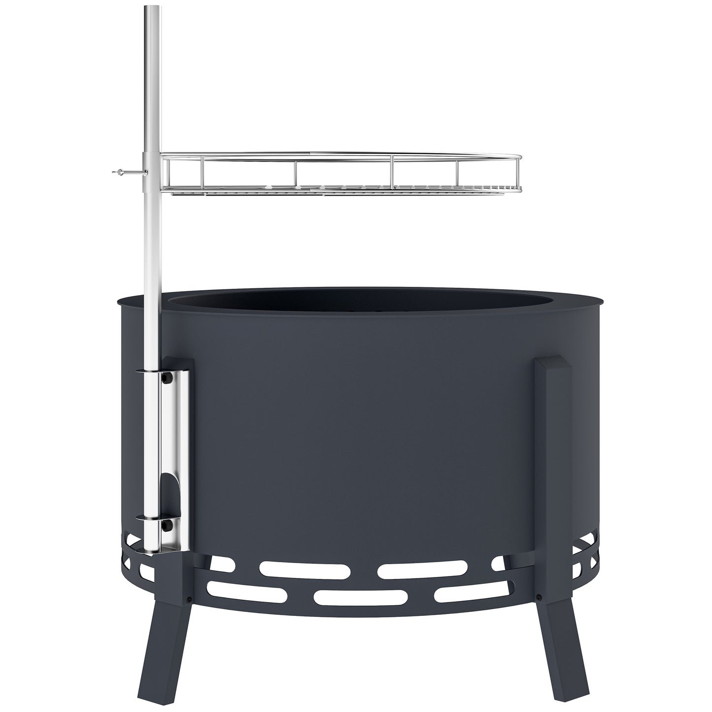 Portable Fire Pit, 58 cm Round Firepit with Grill Grate, Fire Bowl with Ash Catcher and Poker, Fire Pit BBQ for Garden Camping Bonfire Picnic, Black