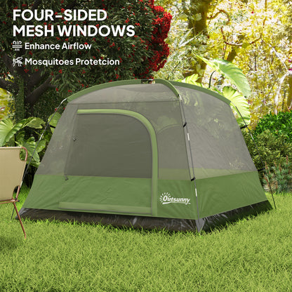 3-4 Person Camping Tent, Easy Set Up Waterproof Dome Tent with Sewn-in Groundsheet, Mesh Windows, Pocket and Hook for Camping, Green & Grey