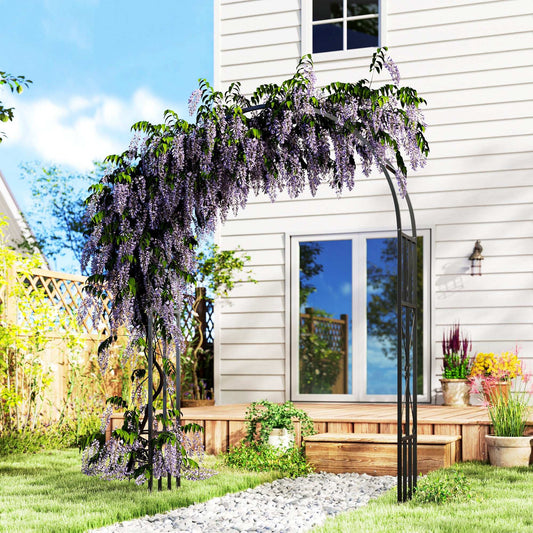 Steel Garden Arch, 2.2m High x 1.5m Wide Metal Garden Trellis for Climbing Plants Roses Wisteria Vines, Outdoor Wedding Arch for Bridal Party