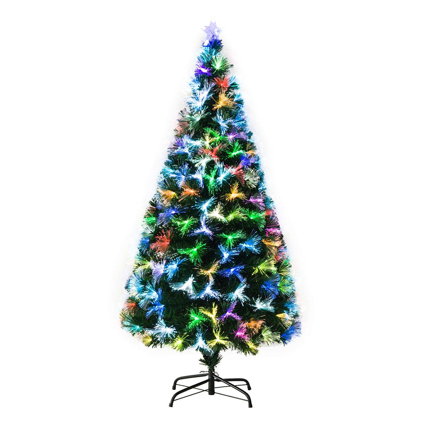 1.5m Tall Artificial Christmas Tree Fibre Optic Colourful LED Pre-Lit Holiday Home Christmas Decoration with Flash Mode, Green