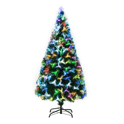 1.5m Tall Artificial Christmas Tree Fibre Optic Colourful LED Pre-Lit Holiday Home Christmas Decoration with Flash Mode, Green