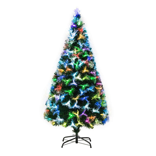 1.5m Tall Artificial Christmas Tree Fibre Optic Colourful LED Pre-Lit Holiday Home Christmas Decoration with Flash Mode, Green