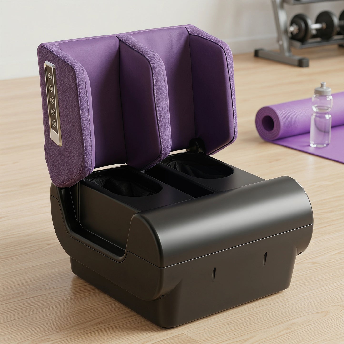 2-in-1 Foot & Calf Massager Ottoman | Heat | 360° Air Compression | 3 Modes & Intensities | Washable Sleeves | Purple & Black