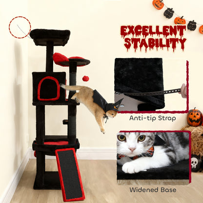 PawHut Gothic Cat Tree, 152 cm Multi-Level Cat Tower for Large Cats with Coffin Bed, Large Condo, for Halloween