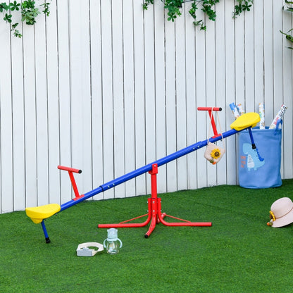 Outsunny Kids 360 Degree Rotating Metal Seesaw Swivel Teeter Totter Children's Playground Equipment for Garden Outdoor Indoor Swing, 2 Seats