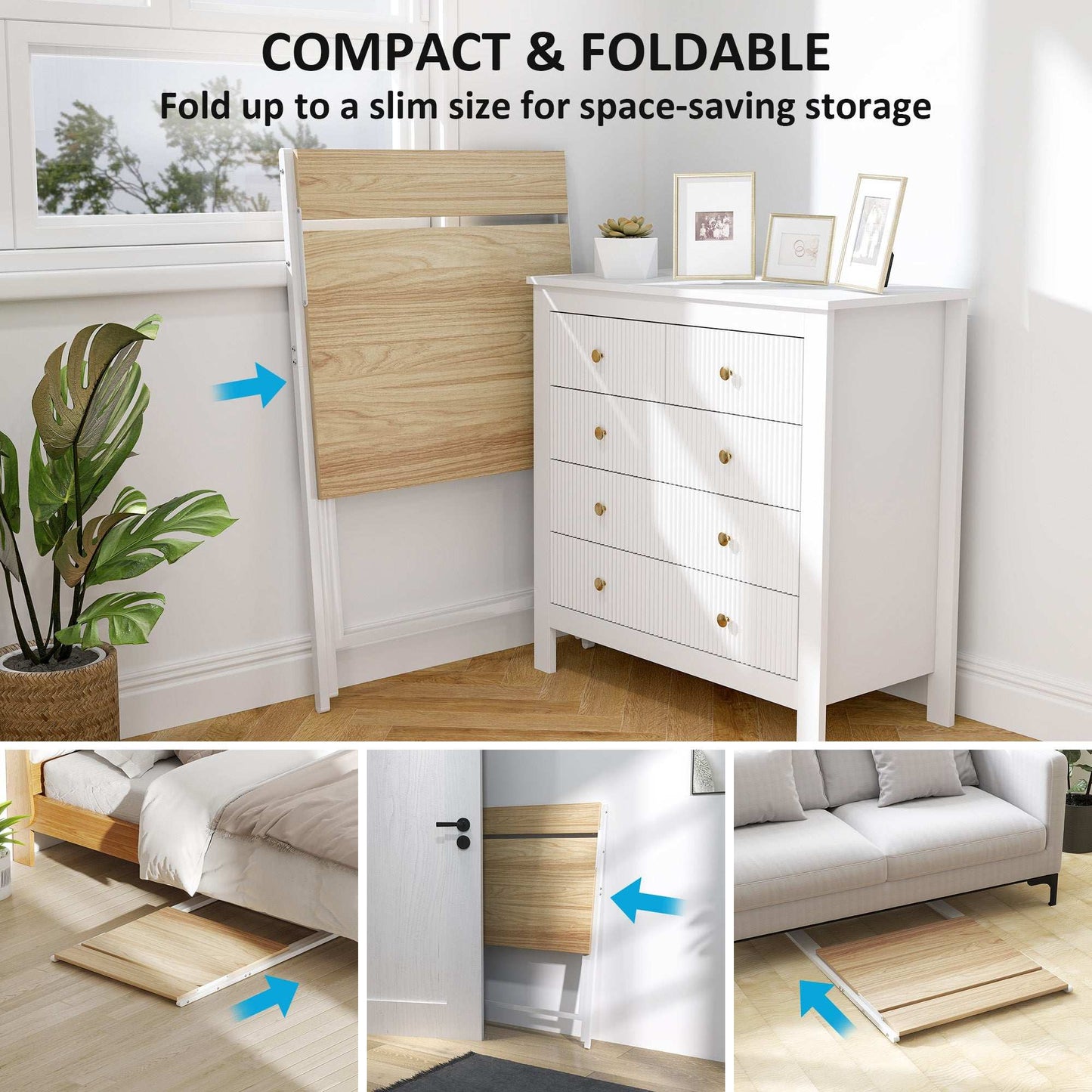 70 cm Folding Computer Desk with Monitor Shelf - Natural Wood Finish