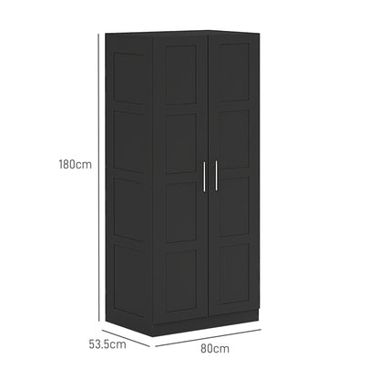 Double Paneled Door Wardrobe, with Shelves - Black