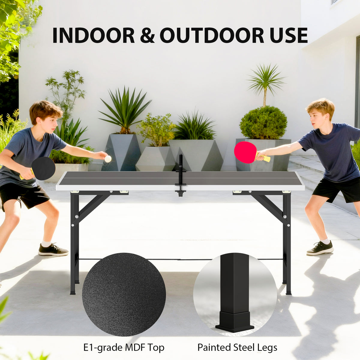 SPORTNOW 5ft Mid-Size Table Tennis Table | Black | 152x76x70cm | Folds to 76x76x12cm | E1 MDF Top | Steel Frame | Removable Net 78x12cm | Safety Locks | 2 Paddles & 3 Balls Included