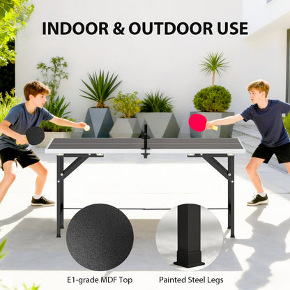 SPORTNOW 5ft Mid-Size Table Tennis Table | Black | 152x76x70cm | Folds to 76x76x12cm | E1 MDF Top | Steel Frame | Removable Net 78x12cm | Safety Locks | 2 Paddles & 3 Balls Included